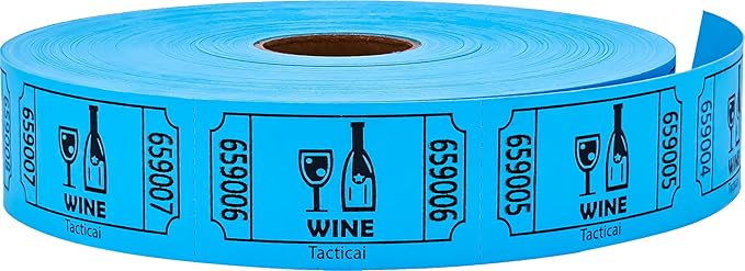 Tacticai 1000 Raffle Tickets, Wine, Blue, Single Roll, Ticket for Events, Entry, Reward, Fundraiser & Prizes