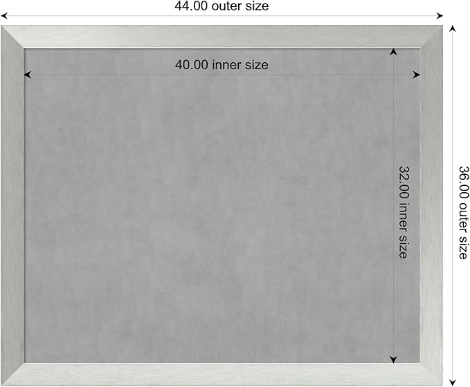 Amanti Art Silver Framed Magnetic Board 36x44 X-Large Vision Board for use with Magnets, 100% Metal Sheet to Display Items as Office Decor or for Home Organization in mudroom, Kitchen or Kids Room