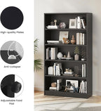 Farini 60 Inch Tall 5-Shelf Bookcase, Wood Bookshelf Storage Organizer Adjustable Shelf for Home Office, Study Room, Easy Assembly,Black