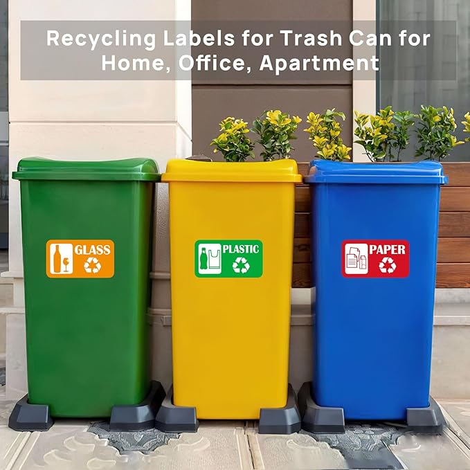 12Pack Recycling Stickers for Trash Cans,Paper Plastic Glass Cans Trash Sorting Stickers for Recycle Bins,Eco-Friendly Trash Can Recycle Signs Indoor & Outdoor Use(3"x5.7")