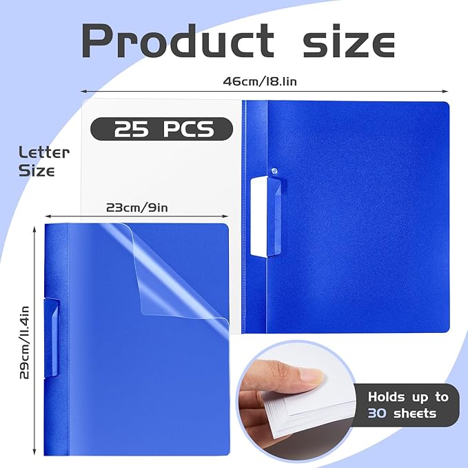 Maitys 25 Pack Durable Clear Report Covers with Rotary Clip 11 x 9 in Letter Size Presentation Folders Transparent Front Cover Portfolio Folder Resume Folder Interview Report Folders (Multicolor)