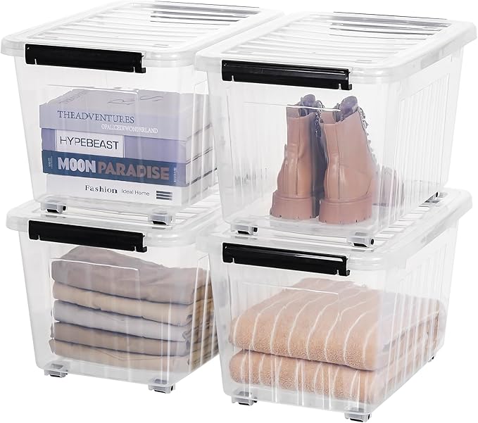 Citylife 54 QT Clear Plastic Storage Bins with Lids Stackable and Nestable Storage Boxes with Lids Large Plastic Storage Containers for Garage, Closet, Kitchen, 4 Packs