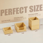 CMLKLZD Desk Organizer Set of 3 - Bamboo Office Desk Accessories - Desk Organizers and Accessories for Women Men - Set incl. Pencil Pen Holder, Paperclip Storage and Sticky Note Holder