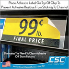 Clip Strip Corp. Price/Data Channel Label Holder Chips, Clear Plastic Tags, 3.5" L x 1.25" H, 7.5 Mil Thick, Gondola Shelf Edge, Reusable, Made for Point of Purchase Shelf Molding (2000)