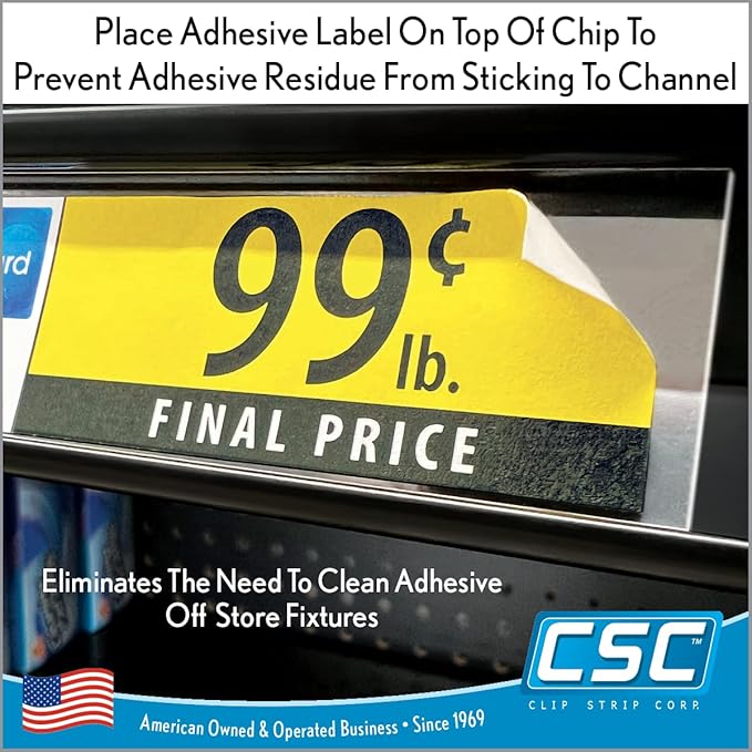 Clip Strip Corp. Price/Data Channel Label Holder Chips, Clear Plastic Tags, 3" L x 1.25" H, 7.5 Mil Thick, Gondola Shelf Edge, Reusable, Made for Point of Purchase Shelf Molding (250)