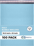 Light Blue 10.5x16 Inch Large Poly Bubble Mailers #5 | Padded Envelopes with Self Seal | Air Lined Cushioned Bubble Mailer | Usable Size 10.5x15 | 100 Pack Bulk | Lightweight shipping Bags