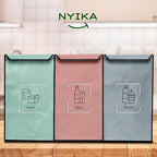 NYIKA - Recycling Organizer - Reusable Recycling Bags - Recycling Sorter - Trash Sorting Bins - 3 Compartment Recycle - Pack of 3 Bags with Lid (Mediterranean)