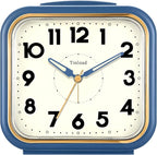 Tinload 5.5" Large Analog Alarm Clock • Silent Non Ticking • Gentle Wake • Beep Sounds • Increasing Volume • Battery Operated Snooze and Manual Light • Retro Blue