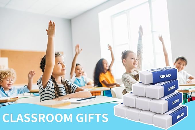 White Erasers, 6 Pack Block Pencil Erasers – Smudge-Free Latex-Free, Erasers for Kids School Supplies, Clean Erase for Homework, Office & Drawing (Art Use)
