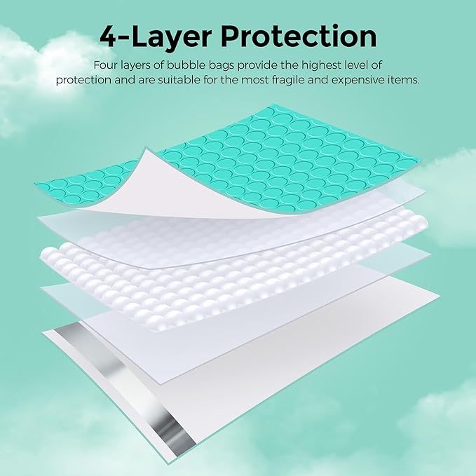 Metronic 40Pcs Bubble Mailers 10.5x16 ", Teal Padded Envelopes, Strong Adhesion Bubble Envelopes, large Mailing Envelopes WaterProof #5 for Small Businesses, Bubble Mailers Usable Size 10.5X15