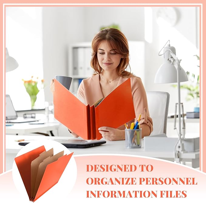Skyygemm 48 Pcs Classification Folders Letter Size, 2 Divider Pressboard File Folders with 3. 5 Inch Expansion, 2 Prongs Fastener, Heavy Duty Office File Organizers for Teachers, Medical (Orange)