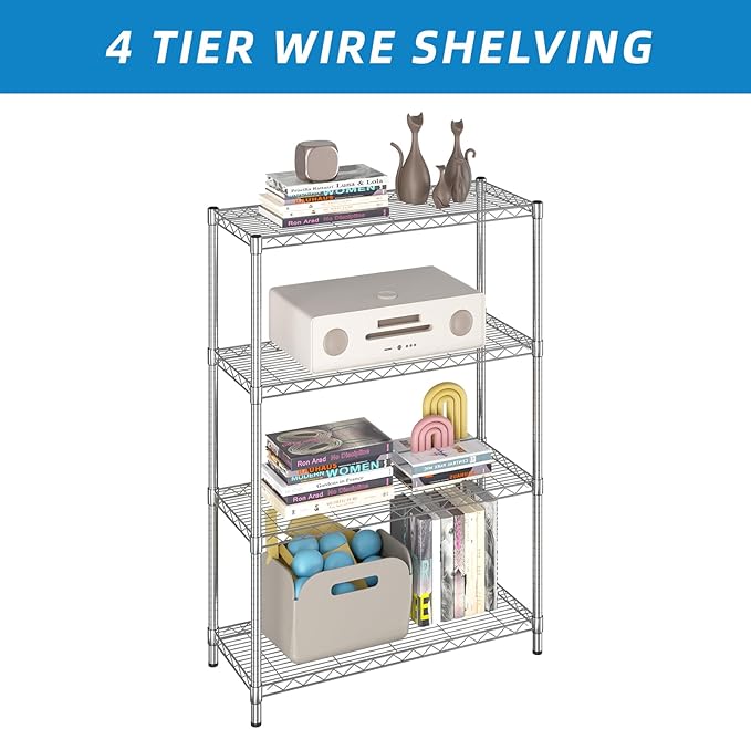 Guan River 4-Shelf Adjustable Metal Shelf Wire Shelving Unit Storage Rack Display Shelf for Office,Kitchen,Bedroom,Bathroom,Laundry,Pantry Basement,Garage(Chrome,36" L x 14" W x 54" H)