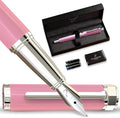 Ellington Pens Luxury Fountain Pen Set - Smooth Medium Nib - Includes 3 Ink Cartridges, Refillable Ink Converter, Gift Box - Fountain Pens For Writing, Calligraphy, Journaling, Sketching (Rosy Flair)