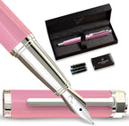 Ellington Pens Luxury Fountain Pen Set - Extra Fine Nib - Includes 3 Ink Cartridges, Refillable Ink Converter, Gift Box - Fountain Pens For Writing, Calligraphy, Journaling, Sketching (Rosy Flair)