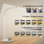 AKRRYR Led Desk Lamp for Home Office,24W Bright Eye-Caring Desk Light with Base,5 Brightness and 5 temperatures Dimmable Workbench Task Light, Adjustable Gooseneck Table Lamp for Monitor(White)
