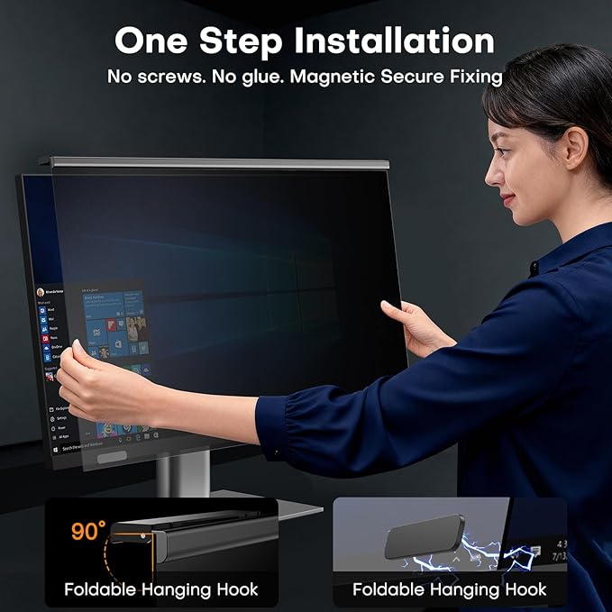 OMOTON Magnetic Computer Privacy Screen for 27 Inch 16:9 Aspect Ratio Computer Monitor, Hanging Removable Privacy Eye Protection Anti Glare Blue Light Shield Filter, Anti-Spy Protector