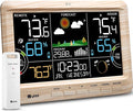 Weather Station Indoor Outdoor Thermometer Wireless, Home Atomic Clock with Large Constant Display, Inside Outside Temperature Humidity Monitor, Dew Heat Point, Barometer Wood