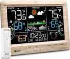 Weather Station Indoor Outdoor Thermometer Wireless, Home Atomic Clock with Large Constant Display, Inside Outside Temperature Humidity Monitor, Dew Heat Point, Barometer Wood