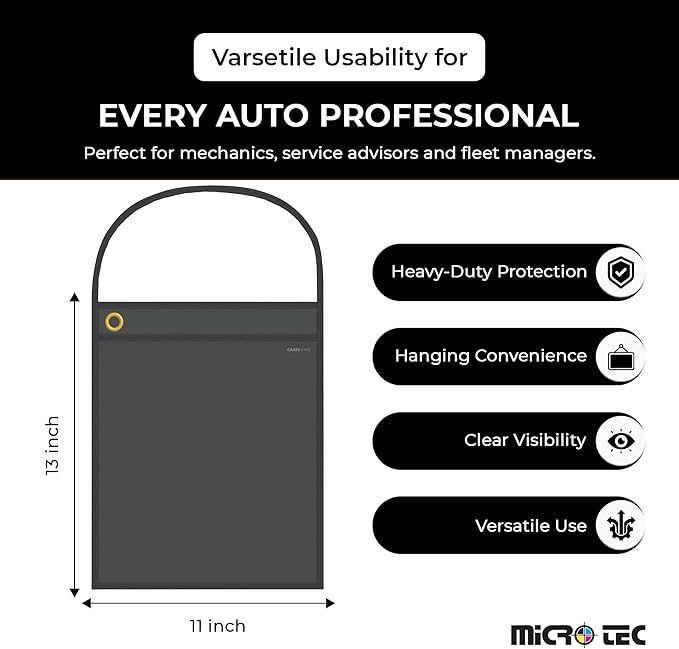 MICRO TEC Repair Order/Work Ticket Holders – Heavy-Duty Vinyl Sleeves with Black Handle – 11" x 13" for Automotive Repair Orders, Job Tickets, Documents – Pack of 25 – Solid Black