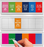 Office Door Signs with 6 Printed Status Options – Do Not Disturb, Out of Office, In a Meeting, Please Knock, Work from Home, Back Soon – Includes Custom Personalized Blank Sticker for Privacy Workspace or Studio Available and Away