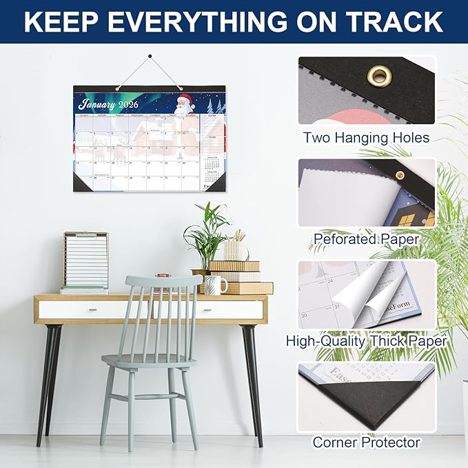 EaseForm 24 Month Desk Calendar 2026-2027, Runs from January 2026 to December 2027, Large 17"x12" Desktop/Wall Monthly Calendar, 2 Year Academic Calendar with Note & To Do for Home, School or office
