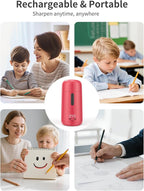 Aniborsa Automatic Electric Pencil Sharpener - Auto Feed, Auto Stop & Auto Eject, Rechargeable for Classroom, Home, School, Office, Rose Red
