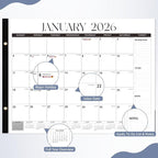 2026 Desk Calendar 22'' x 17'', Large Monthly Desktop Calendar, 18 Months Desk Pad (Jan. 2026 - Jun. 2027) for Home School Office Supplies (Black & White)