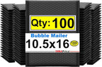 iMBAPrice 10.5x16 Inch Black Poly Bubble Mailers #5, 100-Pack Large Padded Envelopes, Self-Seal Polybubble Bags for Shipping, Mailing & Packaging