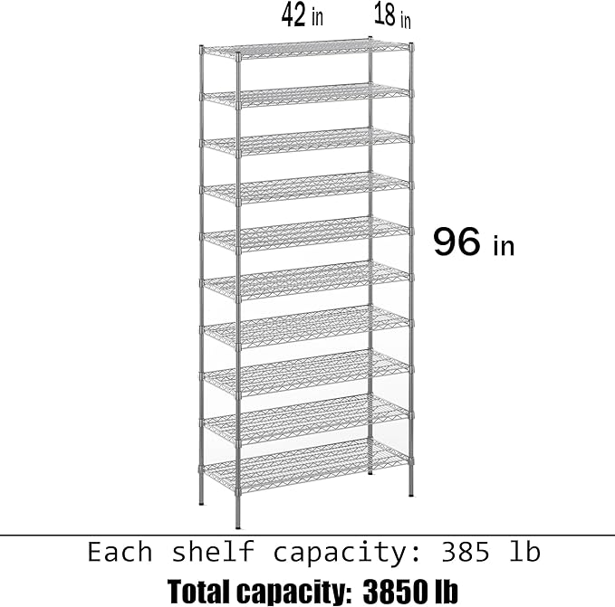 Regal Altair 18" Deep x 42" Wide x 96" Height Wire Shelving Kit | 10-Tier | NSF Commercial Storage Rack Unit