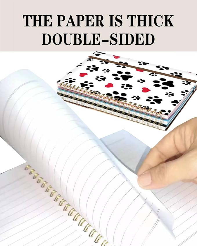 DHGPTS Spiral Journal Notebook, A5 Cute Notebooks for Women Men, College Ruled Hardcover Notebook for Work & Note Taking, 60 Pages Double-Wire Journals for Writing, White Cute Dog Paws