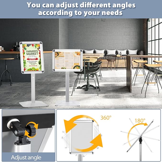 Sign Holder Stand, Heavy-Duty 8.5x11 Inch Aluminum Floor Stand for Posters & Signs with PVC Sleeve & Weighted Base | Silver