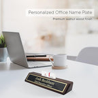 Business Wood Name Plate for Desk | Custom Desk Name Plate Personalized Gift for Office, The Perfect Engraved Name Plaque by Engraving International (2" x 10" with Card Holder, Walnut Wood)