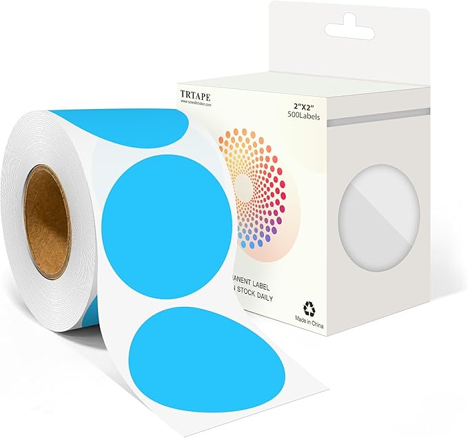 2 Inch Round Color Coding Labels (500 Count) - Sky Blue Dot Stickers Circle Labels with Dispenser Box for Warehouse, Filing, Industrial, Office Organization