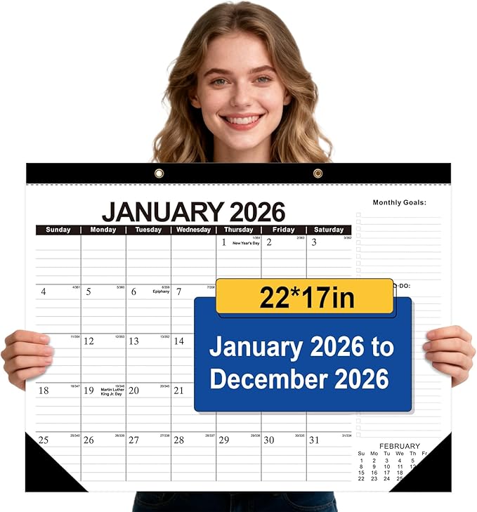 COMIX 2026 Large Desk Calendar -12 Months 22" x 17" Wall Calendar from Jan 2026 to Dec 2026, Large Monthly Planner with Holiday for Home, School, or Office Organization