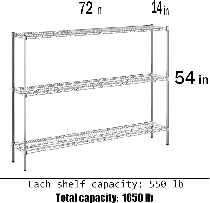 Regal Altair 14" Deep x 72" Wide x 54" Height Wire Shelving Kit | 3-Tier | NSF Commercial Storage Rack Unit