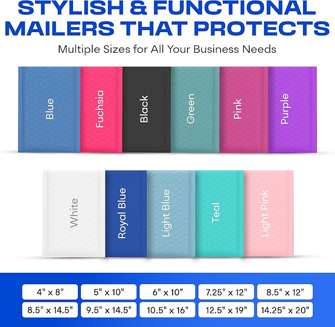 Royal Blue 12.5x19.5 Inch Large Poly Bubble Mailers #6 | Padded Envelopes with Self Seal | Air Lined Cushioned Bubble Mailer | Usable Size 12.5x15 | 100 Pack Bulk | Lightweight shipping Bags