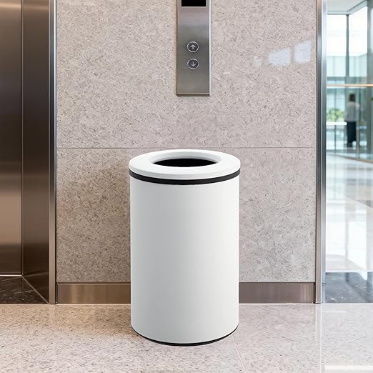 Takywep Stainless Steel Open Top Trash Can, 10.6 Gallon Cylindrical Touch-Free Direct Toss Bin with Soft-Close Lid, Anti-Fingerprint Easy-Clean for Kitchen Office Bathroom (White)