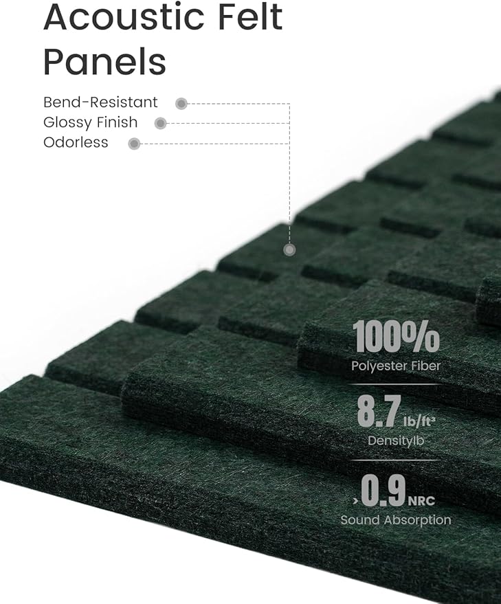 Fluxynara Felt Bulletin Board Tiles -28"x18" with 40 Adhesive Tabs, Cork Board Alternative for Office Decor, Push Pin Board Wall Organizer 6-Pack (Pine Green)