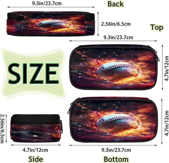 Pardick Pencil Case，Baseball Fire Big Capacity Pencil Pouch Coin Pouch Stationery Organizer For Teen School