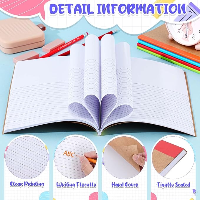 Henoyso 10 Pcs 120 Pages Primary Composition Notebooks K-2, Primary Journal Grades K-2, Writing Journal Practice Notebook for Kids in Preschool, Kindergarten, Back to School Supplies (Stylish)