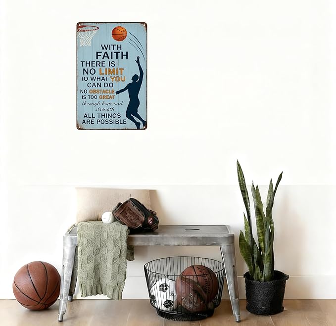 Vintage Christian Basketball Metal Sign – Faith Motivational Wall Art for Boys Room, Gym, or Locker Room – Inspirational Gift for Athletes, Teens, and Believers(Christian Basketball)