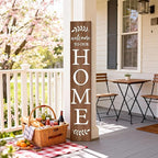 Welcome Sign for Front Porch, 47" Large Wooden Welcome to Our Home Sign Door Hanging Standing Plaque, Farmhouse Vertical Outdoor Porch Decorations for Yard Patio Entrance (Natural)