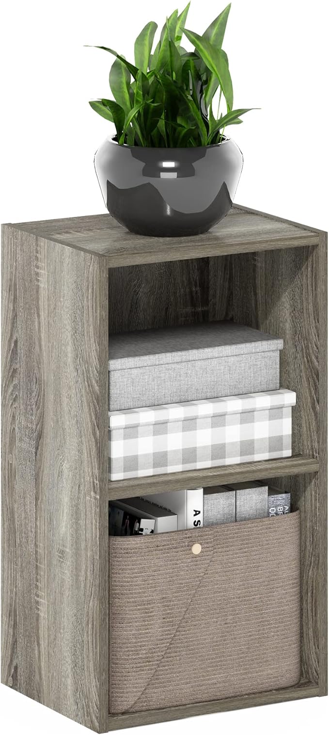 Furinno PASIR Book Shelf, 2-Tier Modern Bookshelf, Open Shelves Bookcase 9 x 12 x 21, for Living Room, Bedroom, Home Office, French Oak