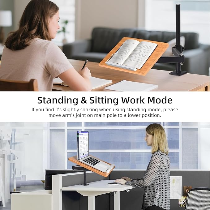 wishacc Premium Height Adjustable Book Stand - Clamp-On Tabletop Holder with Sturdy Page Clips | Aluminum Alloy & Wood Construction for Reading