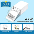 4"×6" Direct Thermal Shipping Label, Fanfold Thermal Label 1000 Packs (500packs Per Stack) Permanent Adhesive, Compatible with Zebra, Rollo, Jadens, Nelko