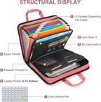 SEEKIND PU Leather Accordion File Organizer with Handle & Strap，12 Pockets Expanding File Folder with Zipper & Labels，Portable Document Organizer File for Letter A4 Files