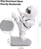 Kakizzy White Book Ends for Kids, Upgraded Astronaut Bookends Resin Spaceman Book Holders for Shelves Sturdy Book Stopper Book Ends to Hold Books Unique Outer Space Book Shelf Ends(F2-Silver Color)
