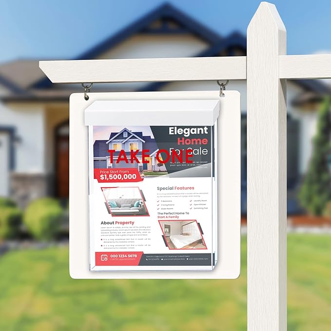 9.1" x 11.6" Outdoor Take One Brochure Holder Waterproof Wall Mount Literature Permit Box with Lid Screws Clear Acrylic Document Holder Fits Letter Size A4 Flyers Booklets Pamphlets (TAKE ONE WHITE)