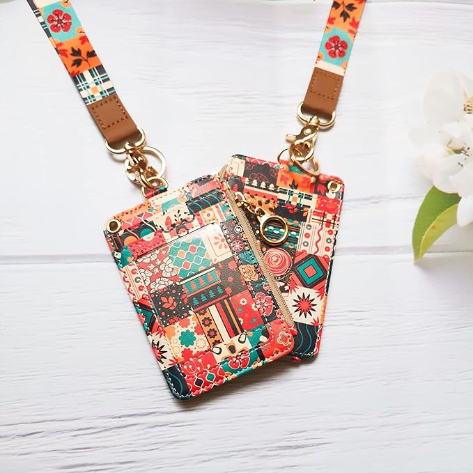 Lanyard Wallet,Wallet Lanyard,lanyards for id Badges,lanyards for id Badges for Women,Lanyard Wallet for Women,Fashion Badge Holder with Zipper（Colorful）