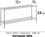 Regal Altair 18" Deep x 72" Wide x 34" Height Wire Shelving Kit | 2-Tier | NSF Commercial Storage Rack Unit